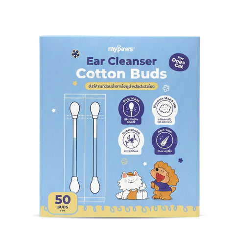 สำลีก้านพร้อมน้ำยาเช็ดหูสัตว์เลี้ยง 50 ชิ้น