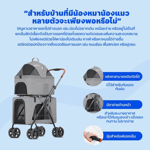 รถเข็นสัตว์เลี้ยง รุ่นพรีเมียม 2 ชั้น สีเทา
