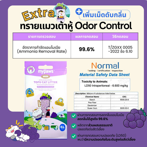 ทรายแมวเต้าหู้ กลิ่นชาองุ่น เพิ่มเม็ดดับกลิ่น 6ลิตร