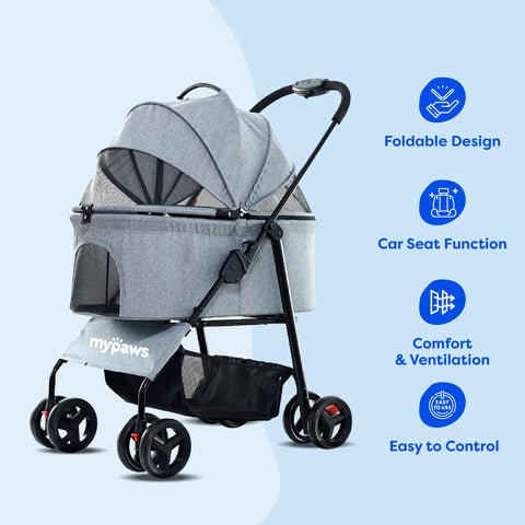 รถเข็นสัตว์เลี้ยง รุ่น Carseat 67ซม. สีดำ