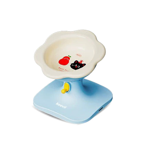 Keevii ชามอาหารสัตว์เลี้ยง ชามดอกไม้สีฟ้าขาว