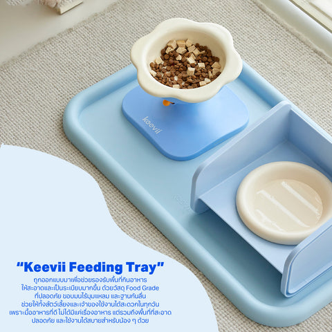 Keevii ถาดพลาสติกรองชามอาหารสัตว์เลี้ยง
