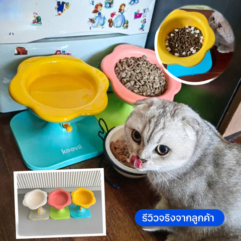 Keevii ชามอาหารสัตว์เลี้ยง ชามดอกไม้ สีชมพูดำ