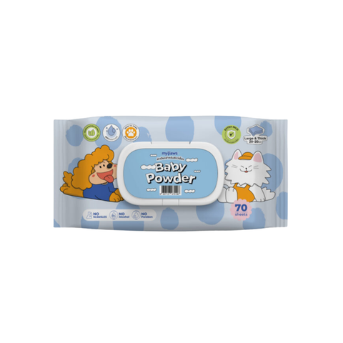 ผ้าเปียกทำความสะอาดสัตว์เลี้ยง 70แผ่น Baby Powder