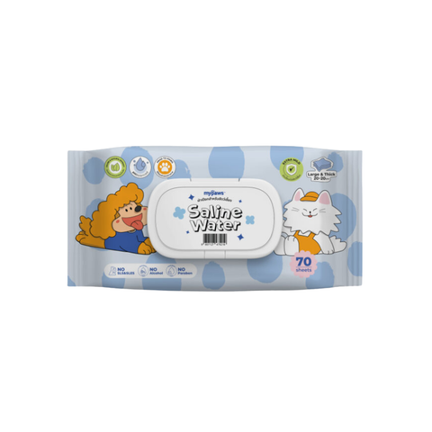 ผ้าเปียกทำความสะอาดสัตว์เลี้ยง 70แผ่น Saline